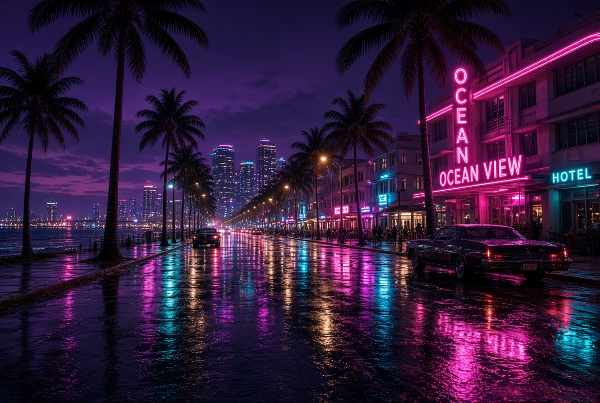 Ночной Vice City с неоновыми вывесками